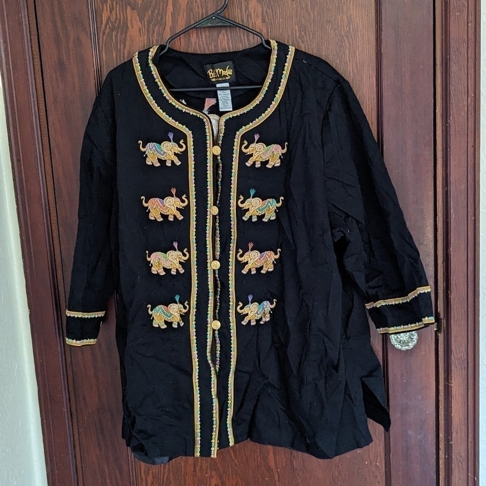 FANTASTIC BOB MACKIE "WEARABLE ART" ELEPHANT EMBROIDERED JACKET 3X